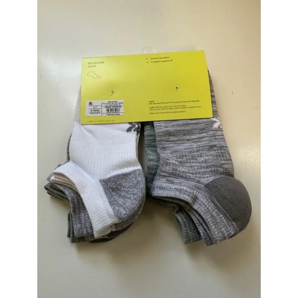 All in Motion Kids No-Show Socks 6 Pack - Green and White size L shoes 3-7 NWT